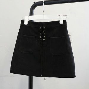 Black lace up mini skirt